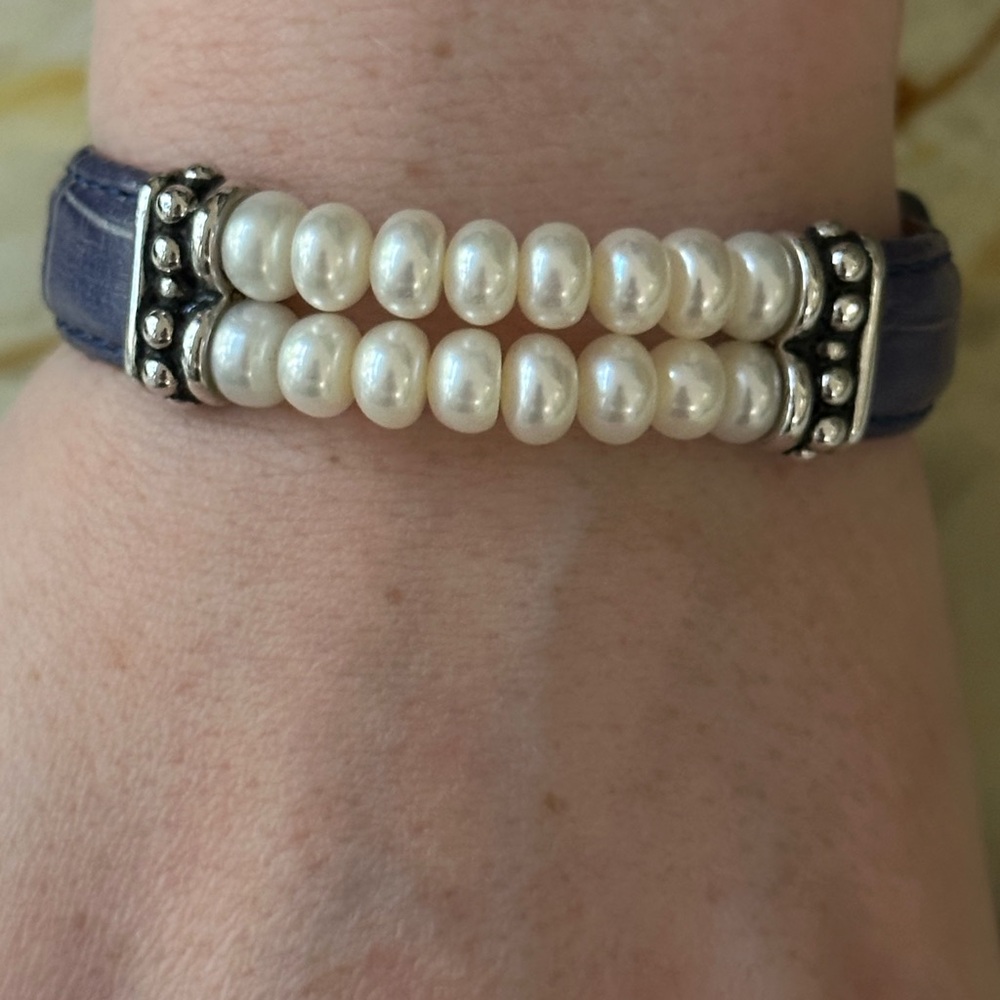 Honora Silver and White Pearl Double-Strand  leather Bracelet